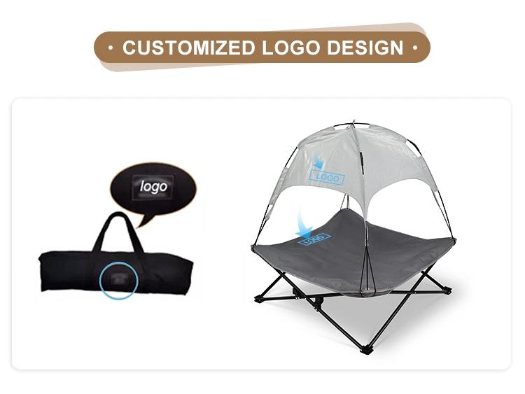 Travel Portable Outdoor Foldable Breathable Fabric Raised Elevated Dog Bed with Canopy