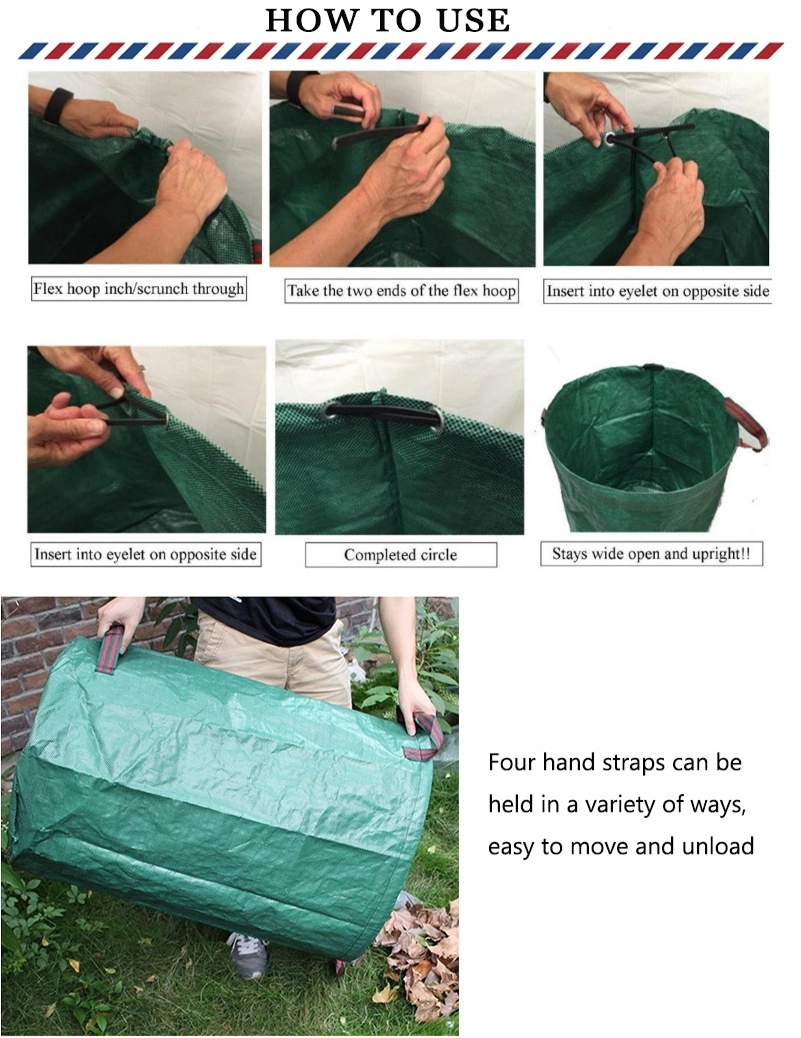 120L Portable Waterproof PP Woven Foldable Outdoor Garden Garbage Collection Leaf Bag