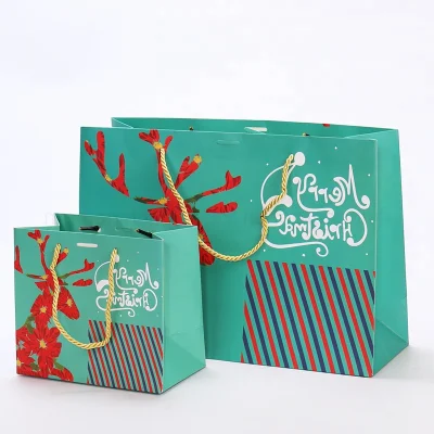クリスマスギフトラッピング販促品：ツイストハンドル付き大・中・小クラフト紙袋